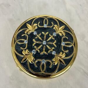 PartyLite Blue Rhinestone Enamel Tealight Lidded Candle Holder